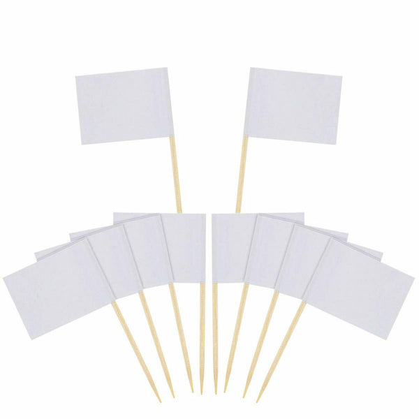 100PCS White Blank FLAG Bamboo Toothpicks Toothpick Cocktail Food Fruit Party AU