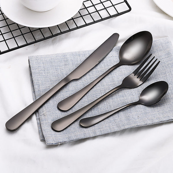 16PCS Stainless Cutlery Set Steel Spoon Fork Knife Tablespoons Teaspoons Black