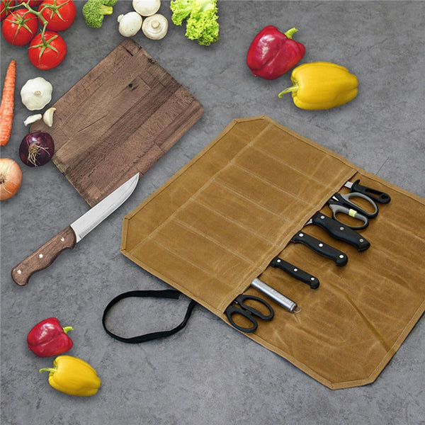 7 Slot Japanese Chef Knife Roll Bag Waxed Canvas Knife Storage Case Carry Bag AU