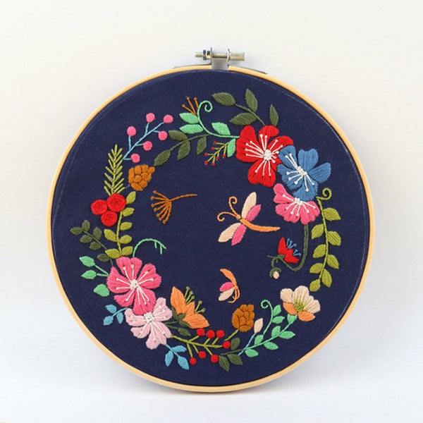 Flowers Pattern Embroidery Kits Craft Beginner Needlepoint Hoop Cross Stitch DIY