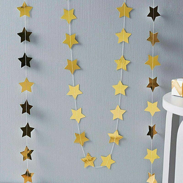 4pcs 4M Gold Paper Star Hanging String Garland Party Wedding Birthday Decor AUS