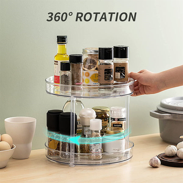 2 Tier Lazy Susan Turntable Spice Rack Organizer Cabinet Storage Tray Kitchen AU