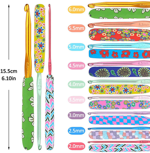 9X Colourful Crochet Hook Set Ergonomic Handles Knitting Needles Sewing AU