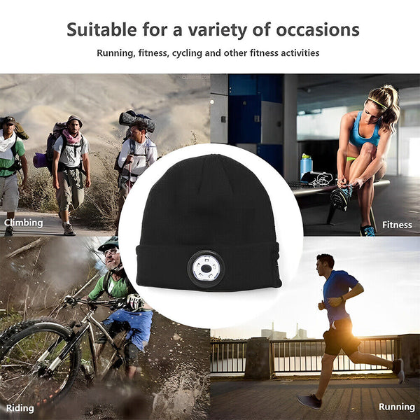 Bluetooth LED Beanie Hat with Music Speakers Mic Rechargeable Cap Head Lamp Gift