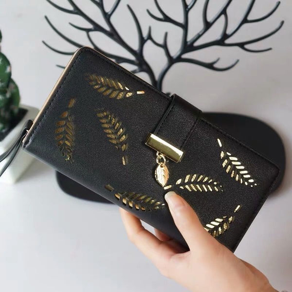 2X Womens Long Leaf Bifold Wallet Leather Card Holder Purse Zipper Buckle Clutch