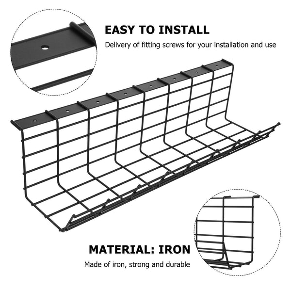 1-2X Under Cable Management Tray Under Desk Cable Organizer for Wire Management