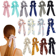 Floral Scrunchies 5 Pack – Bowknot Cloth Hair Bands in Five Styles