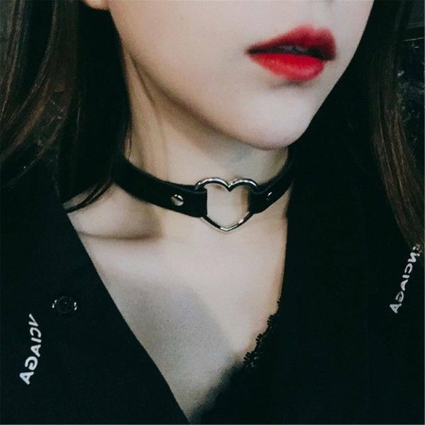 Punk Gothic Leather Love Heart Choker Collar Buckle Necklace Teens Stunning Gift