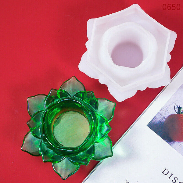 3D Lotus Candle Holder Ashtray Silicone Mold Epoxy Resin Mould Making Craft DIY