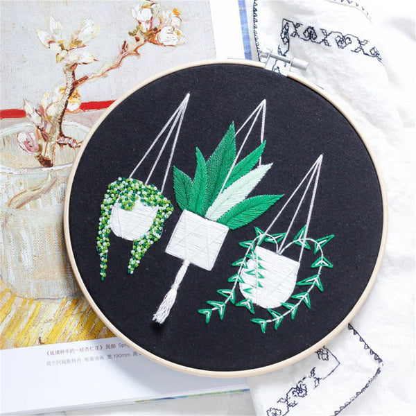 Flowers Pattern Embroidery Kits Craft Beginner Needlepoint Hoop Cross Stitch DIY