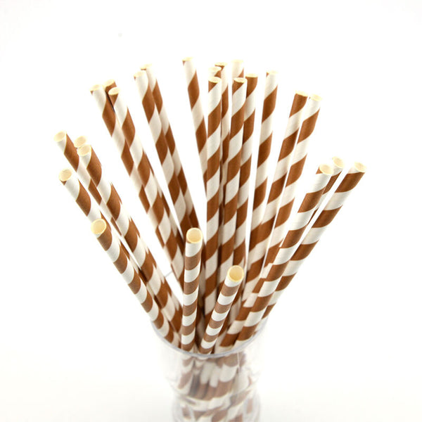 25X Colourful Paper Drinking Straws Straw FOIL Metallic Striped Party Wedding DI