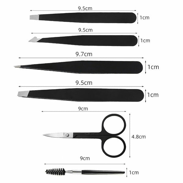 6x Professional Eyebrow Tweezers Set Plucker Puller Slanted Pointed Tip Manicure