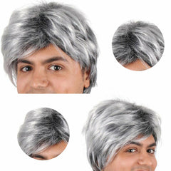 Silver Gray Man Short Wig Fashion Wigs Hairnet Old Men's Elder Hair Full Cosplay