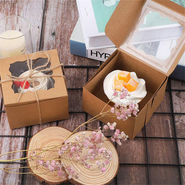 UP 200X Cupcake Boxes Cake Boxes with Clear Window Wedding Kraft paper Box Cases