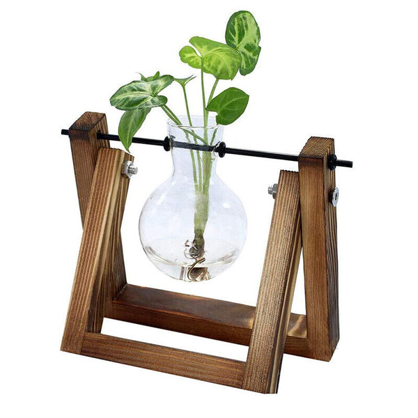 Wooden Stand Hanging Glass Vase Terrarium Hydroponics Container Pot Decor AU