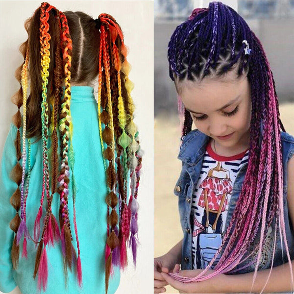 AU Long Braids Colorful Band Pigtail Synthetic Braided Ponytail Hair Extensions