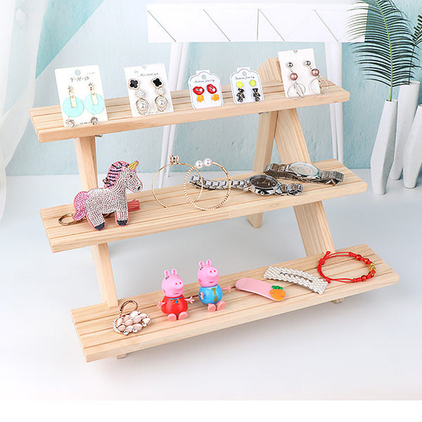 3 Layers Wooden Earring Display Stand Holder Jewellery Necklace Bracelet Rack AU