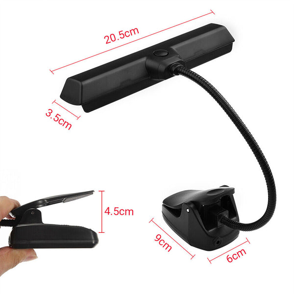 9 LED Flexible Clip-on Music Stand Reading Light Bed Table Desk Lamp Black