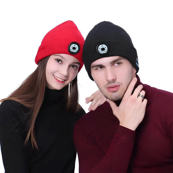 Bluetooth LED Beanie Hat with Music Speakers Mic Rechargeable Cap Head Lamp Gift