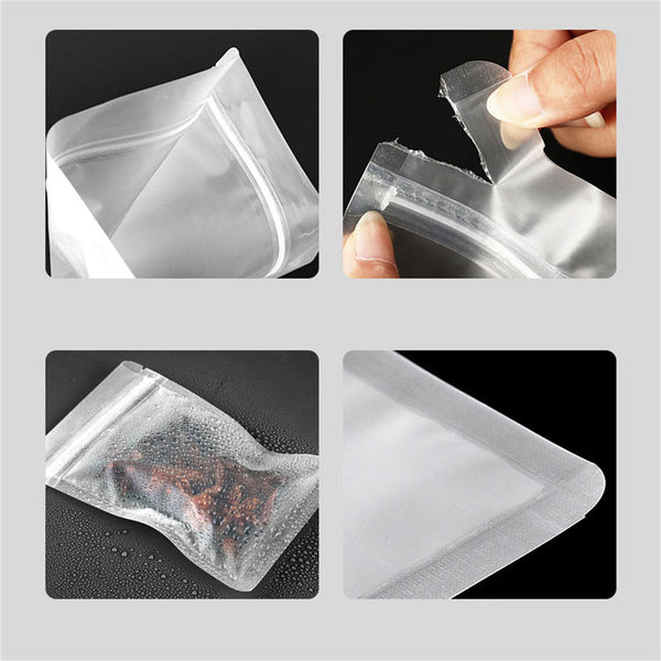 100PCS Frosted Clear Bags Heat Seal Zip Lock Food Grade Pouches Reusable New AU