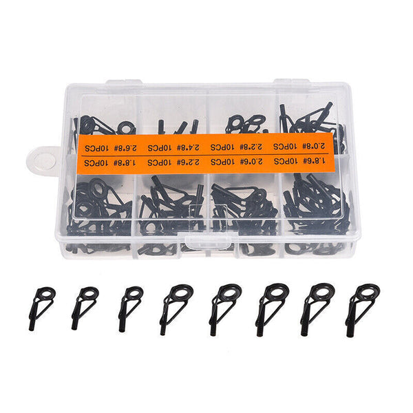 UP 400 Fishing Rod Guide Set Tackle Tips Repair Kits Ring 8 Size Stainless Steel