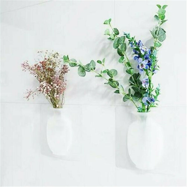 Stick-on Silicone Vase Flower Pot Wall Mounted for Bedroom Kitchen Decora