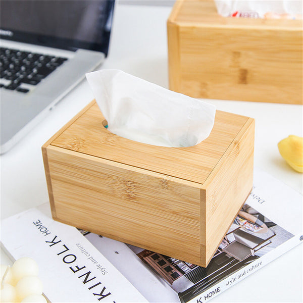 Tissue Box Paper Wooden Cover Holder Dispenser Storage Case Home Office Bamboo