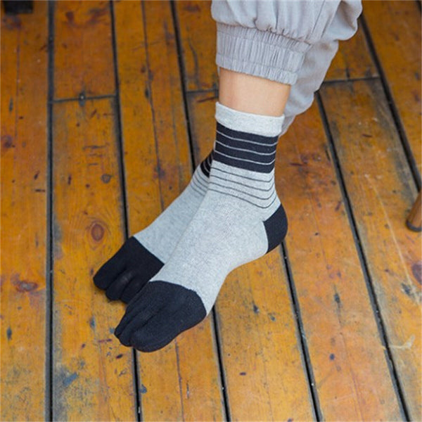 3 Pairs Mens Cotton Athletic Running Sports Socks Grey Black Finger Toe Socks