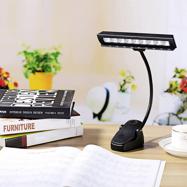 9 LED Flexible Clip-on Music Stand Reading Light Bed Table Desk Lamp Black