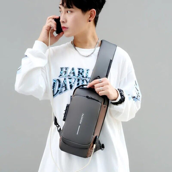 Anti-theft Chest Shoulder Messenger Backpack Men Sling Crossbody Bag USB Port AU