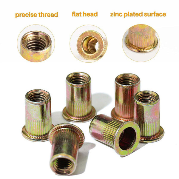 50-100x Rivet Nut Bolt Steel Rivets Tool Flange Blind Nutserts Flat Zinc Plating
