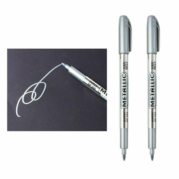 2x Silver Metallic Liquid Marker Pen Waterproof Album Photo Wedding Card DIY - Lets Party