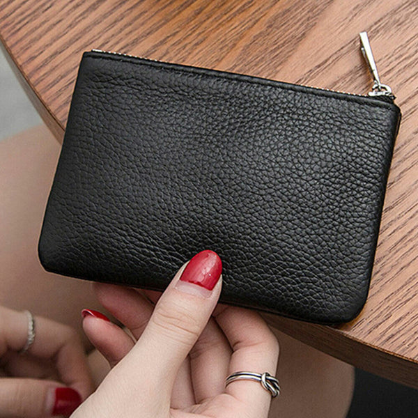 Coin Small Change Bag Card Wallet Pouch Zip Up Women Key Ring Leather Mini Purse