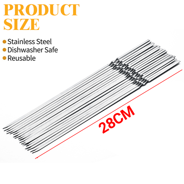 Stainless Steel Barbecue Metal Skewers Flat Needle BBQ Tools Kebab Stick 28CM AU - Lets Party