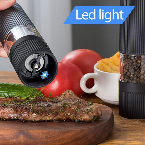 Electric Salt Pepper Mill Grinder Battery Powered LED Light Adjustable