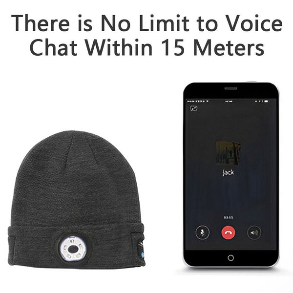 Bluetooth LED Beanie Hat with Music Speakers Mic Rechargeable Cap Head Lamp Gift
