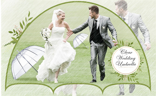 Clear Dome Umbrella Wedding Rain Transparent Parasol Handle Waterproof