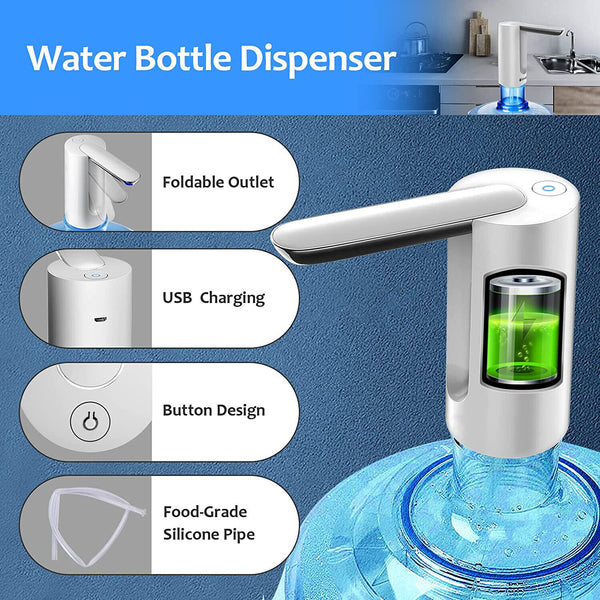 Water Bottle Pump Dispenser Drinking USB Electric Kitchen Home Foldable Button