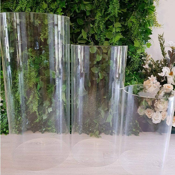 3pcs Clear Round Acrylic Plinth Cylinder Pedestal Wedding Display Stand Party De