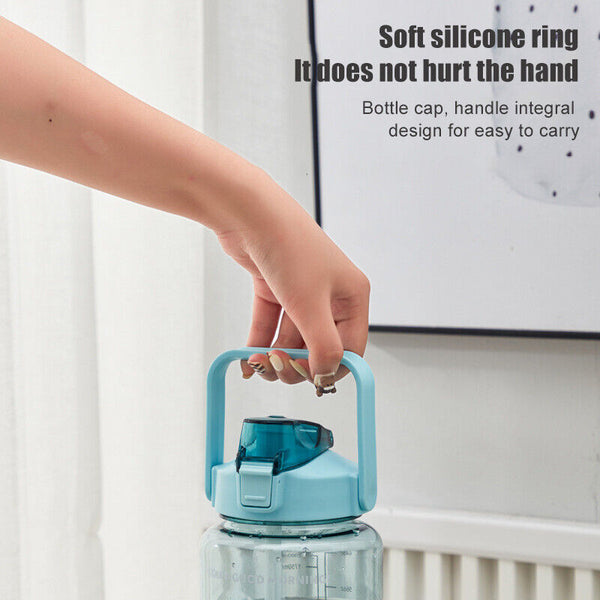 2L Water Bottle Straw Cup Motivational Drink Flask With Time Markings Sports Gym