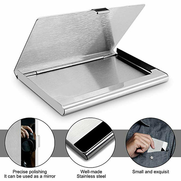 1/4X Stainless Steel Business Card Holder ID Name Credit Case Cover Metal Silver