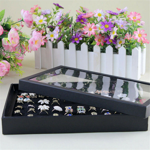 100-slot Jewelry Ring Display Organizer Case Tray Holder Earring Storage Box AU