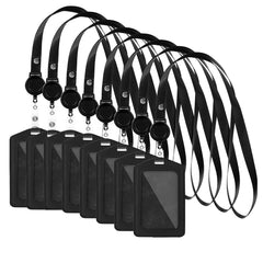 2PCS Leather Business ID Badge Card Holder & Retractable Lanyard Neck Strap Band