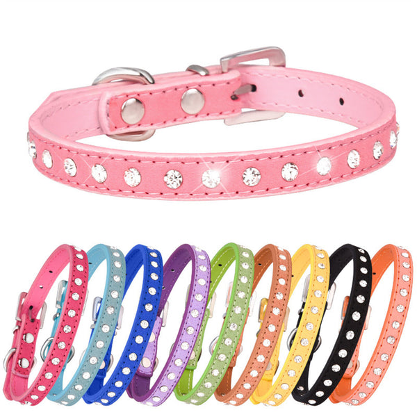 Suede Dog Collar Kitten Cat Puppy Pet safety Release adjustable Rhinestone Bell