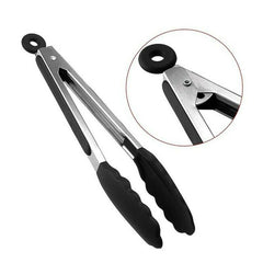 2Pack Black Kitchen Tongs Premium Silicone BPA Free Non-Stick Stainless Steel AU
