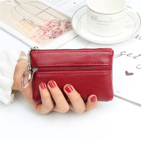 Coin Small Change Bag Card Wallet Pouch Zip Up Women Key Ring Leather Mini Purse