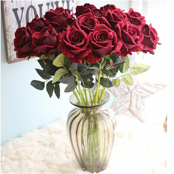 5pcs 51cm Long Stem Artificial Rose Flowers Velvet Bunch Wedding Home Bouquet AU