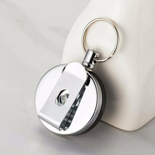 2 X Recoil Key Ring Carabiner Retractable Stainless Steel Chain ID Badge Pull AU