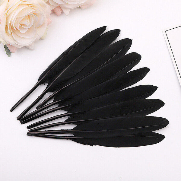 50pcs Black 10-15cm Goose Feathers DIY Craft Cake Party Wedding Decoration AU