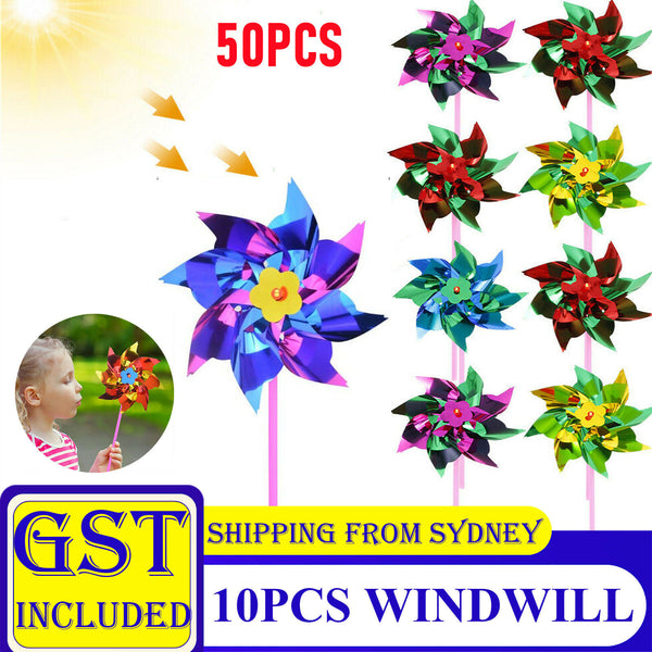 50pcs Plastic Windmill Pinwheel Wind Spinner Kids Toy Lawn Garden Party Decor AU